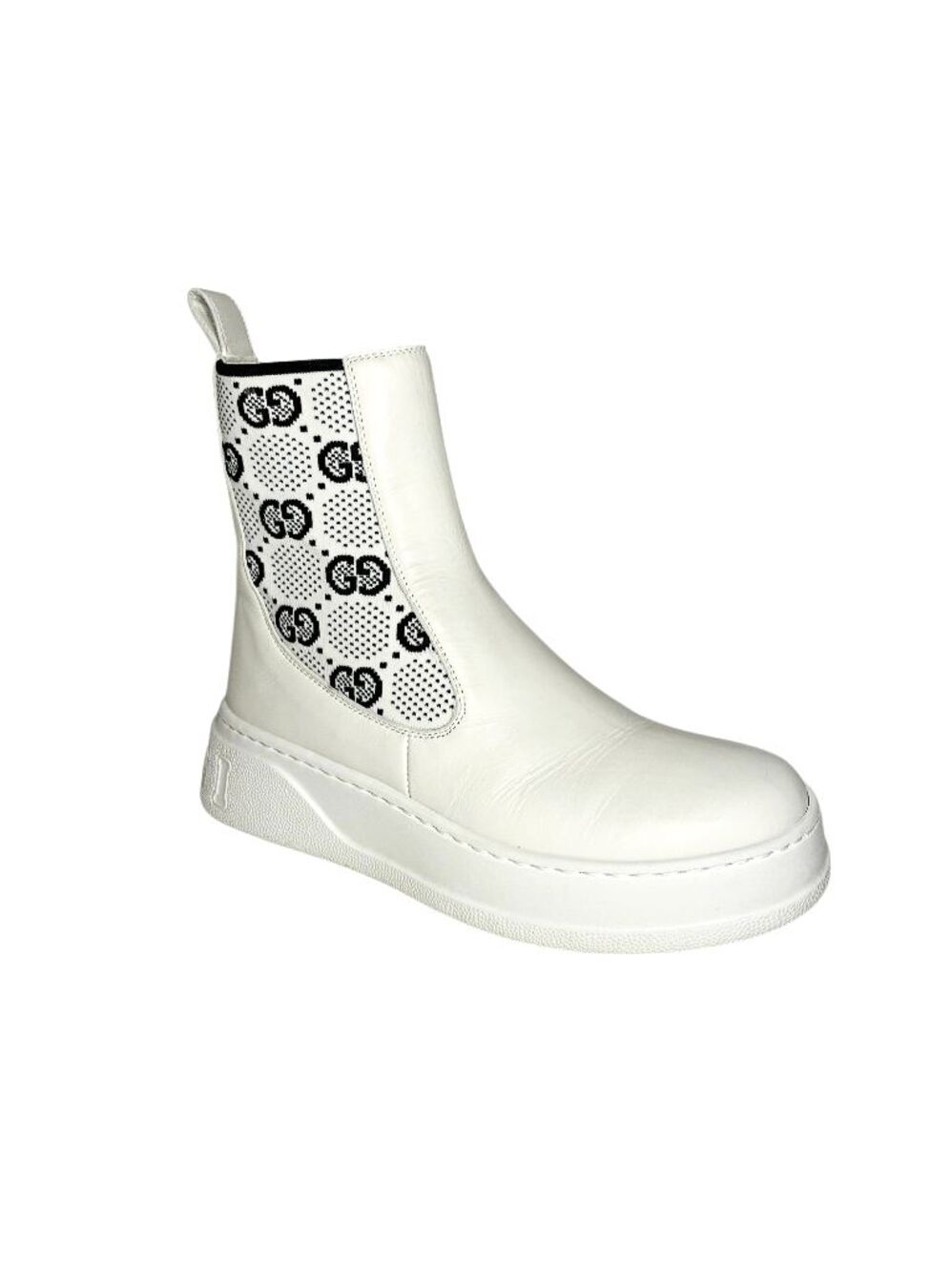 Gucci Dali GG Monogram Chelsea Boots White Calfskin Knit EU 36.5 Authentic